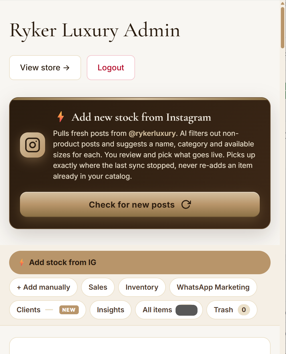 Add stock from Instagram screen