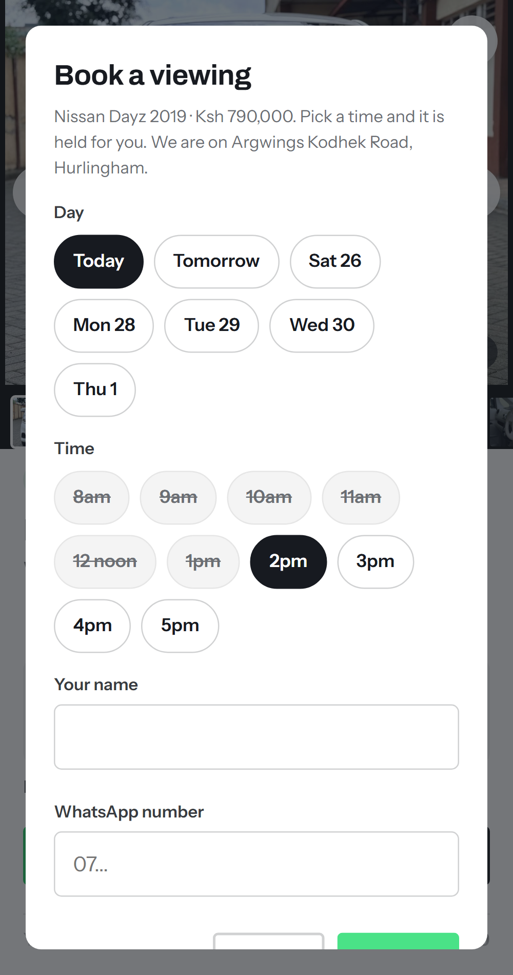 Book a viewing on a car page