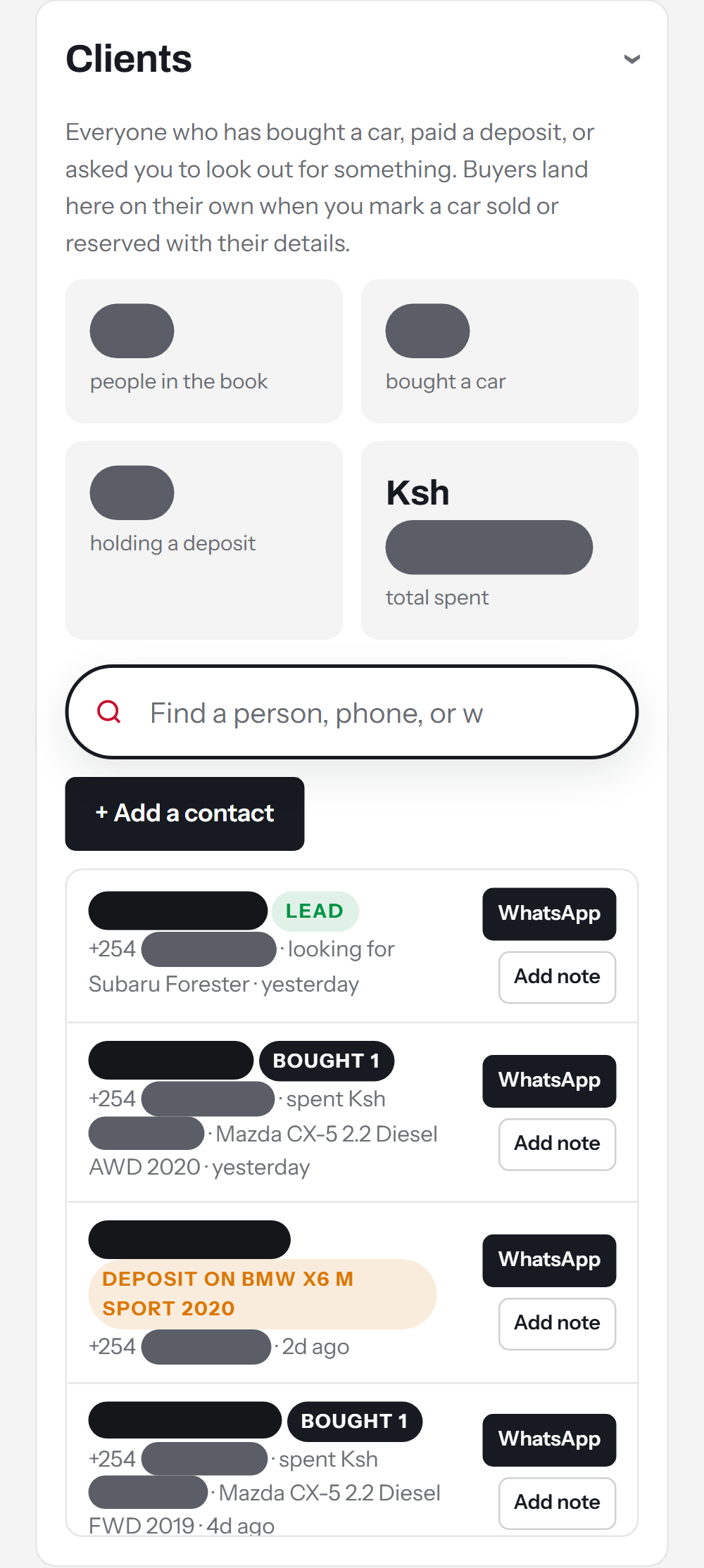 Clients screen