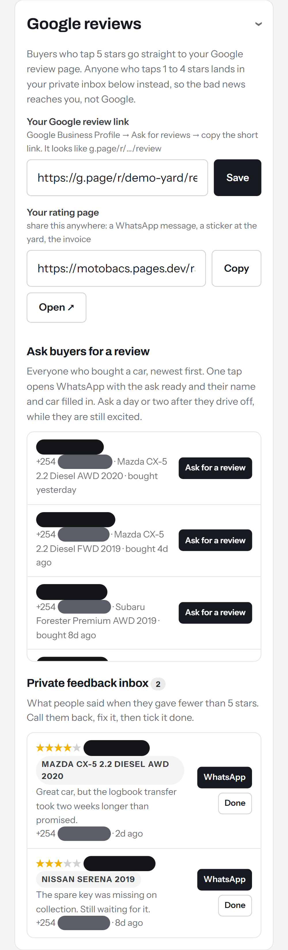 Google reviews screen