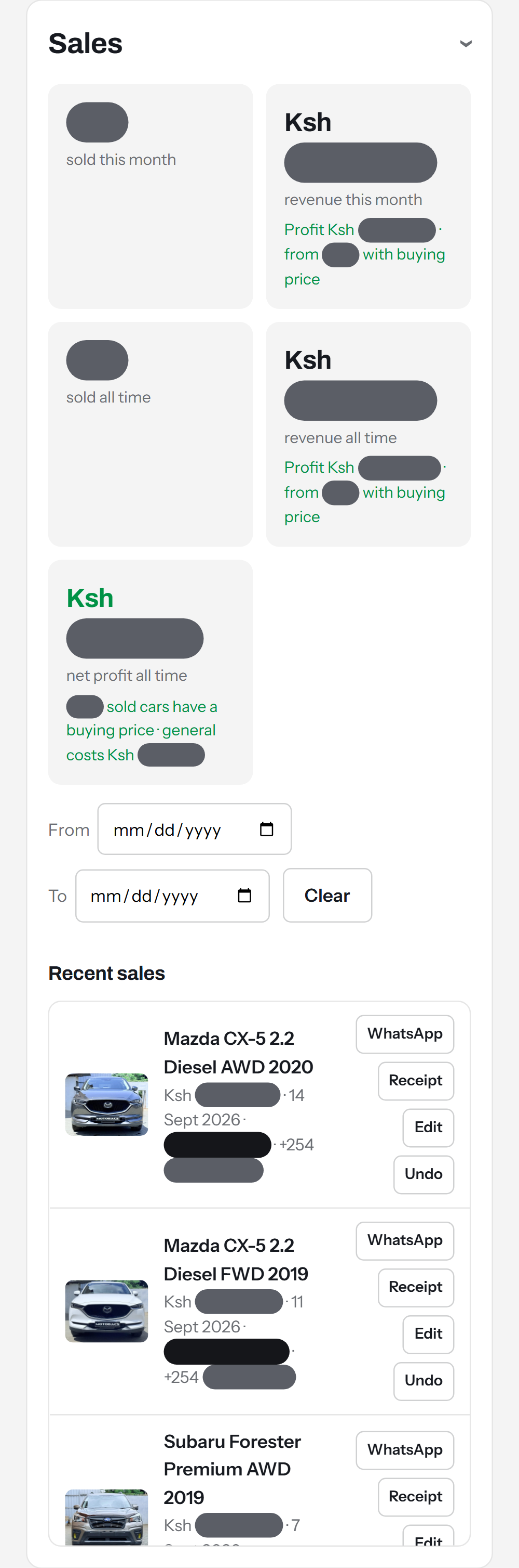 Sales screen