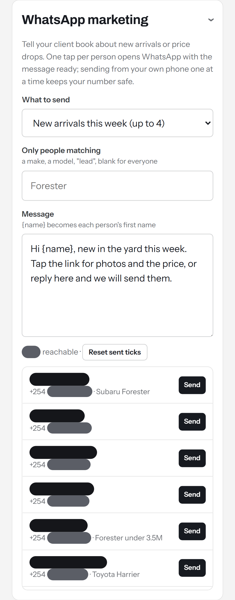 WhatsApp marketing screen